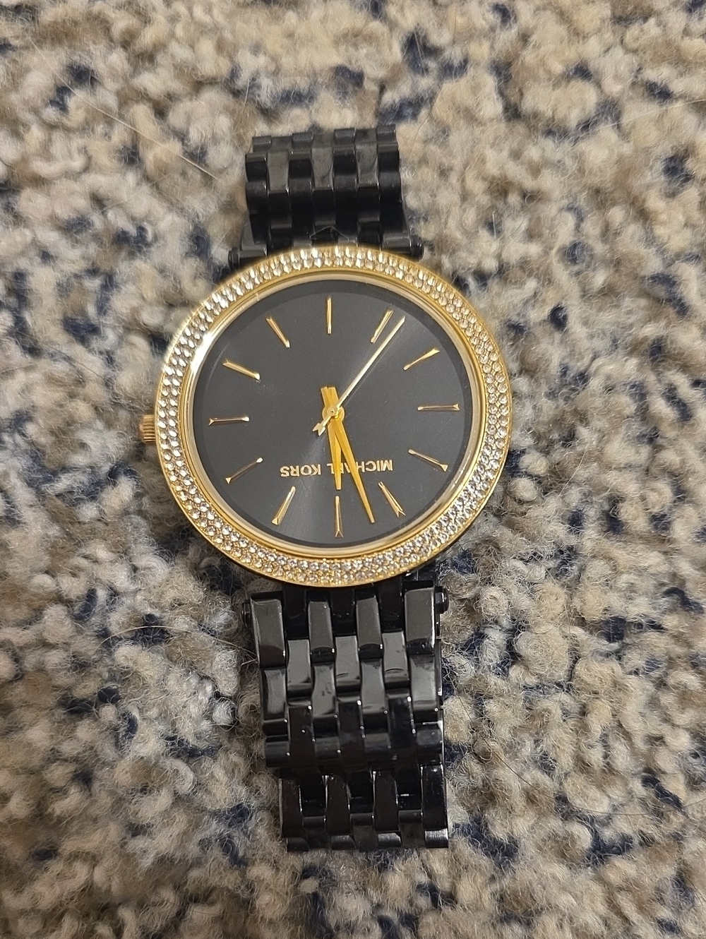 Michael Kors Black Dial Watch with Gold Crystal Bezel